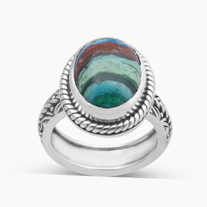 Rainbow Calsilica Silver Rings