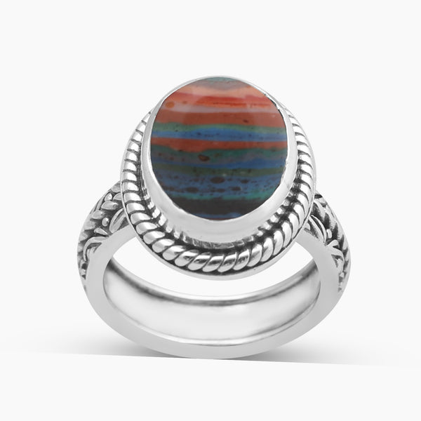 Rainbow Calsilica Silver Rings