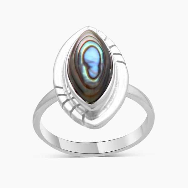 Marquise Cut Abalone Shell Silver Rings