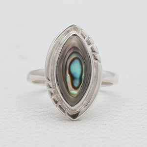 Marquise Cut Abalone Shell Silver Rings