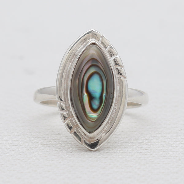 Marquise Cut Abalone Shell Silver Rings