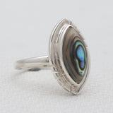 Marquise Cut Abalone Shell Silver Rings