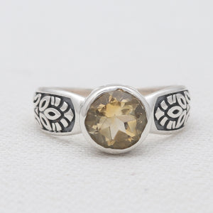 Yellow Citrine Silver Women Rings