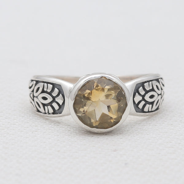 Yellow Citrine Silver Women Rings