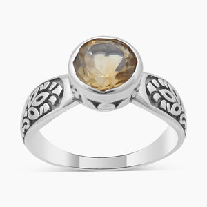 Yellow Citrine Silver Women Rings