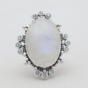 Rainbow Moonstone & Iolite Silver Rings