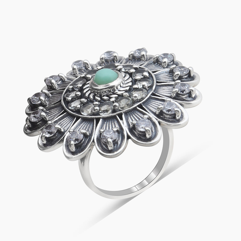 Natural Green Opal Silver Rings