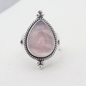 Natural Rose Quartz Silver Rings