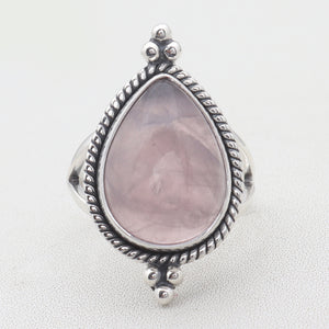 Natural Rose Quartz Silver Rings