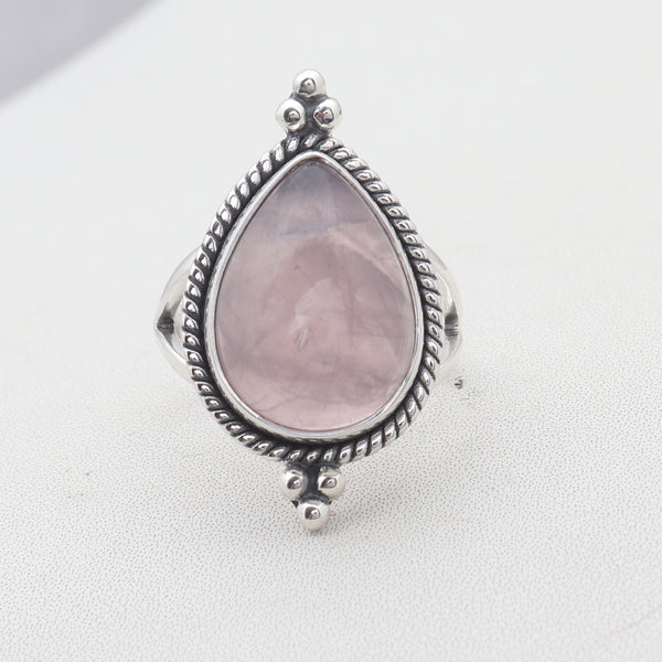 Natural Rose Quartz Silver Rings
