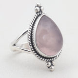 Natural Rose Quartz Silver Rings
