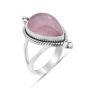 Natural Rose Quartz Silver Rings