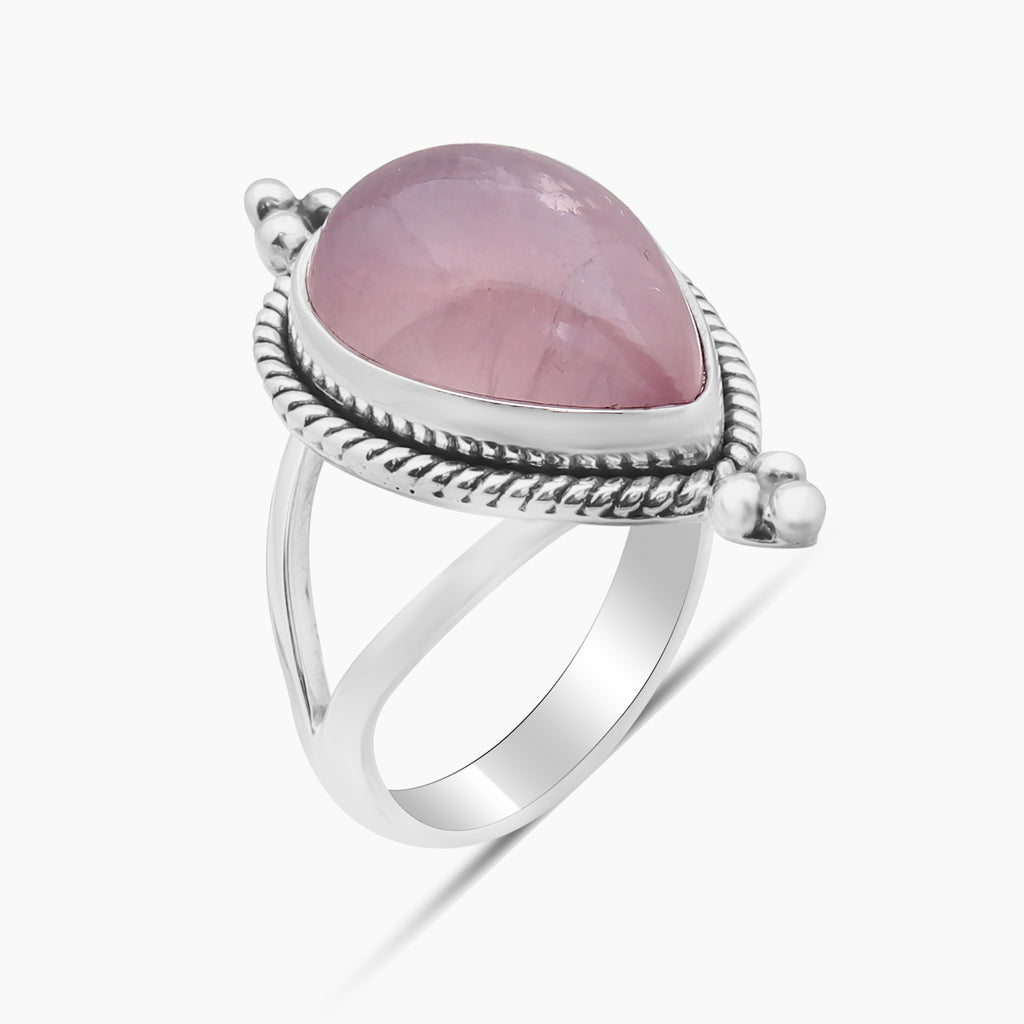 Natural Rose Quartz Silver Rings