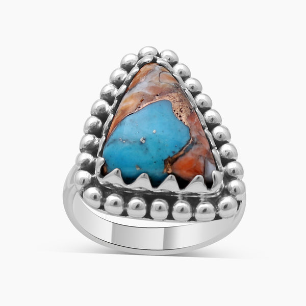 Turquoise Spiny Oyster Silver Rings