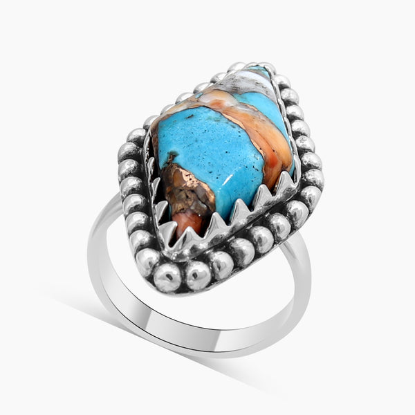 Turquoise Spiny Oyster Silver Rings