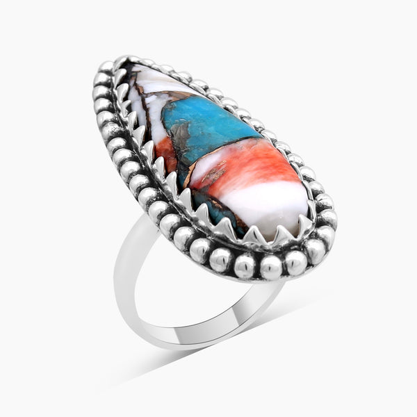 Turquoise Spiny Oyster Silver Rings
