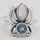 Rainbow Moon Stone Silver Rings