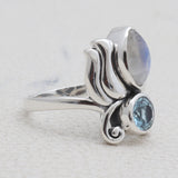 Rainbow Moon Stone Silver Rings