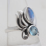 Rainbow Moon Stone Silver Rings