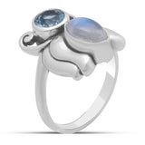 Rainbow Moon Stone Silver Rings