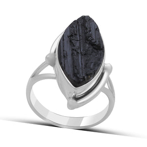 Natural Black Tourmaline Silver Ring