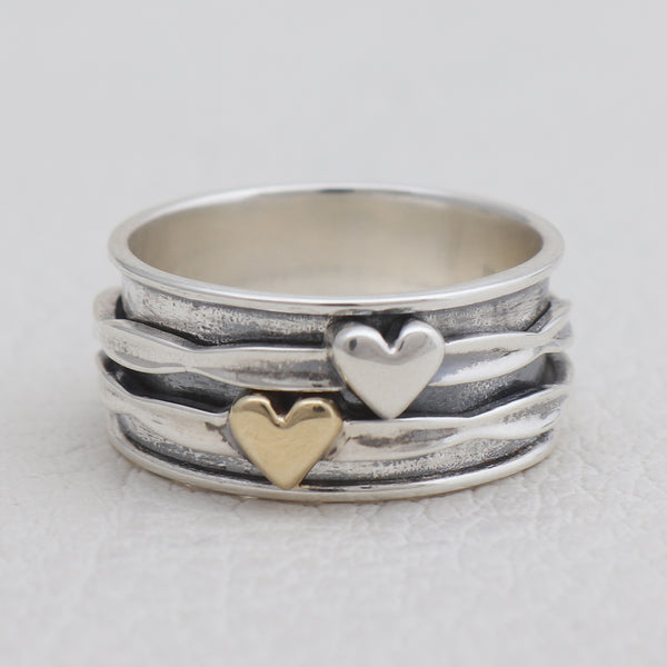 925 Sterling Silver Dual Heart Spinner Rings