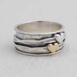 925 Sterling Silver Dual Heart Spinner Rings