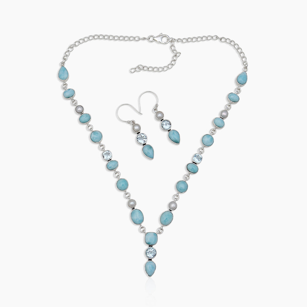 Larimar Silver Necklace Jewelry Sets