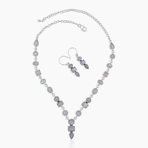 Rainbow Moonstone Silver Necklace Jewelry Sets