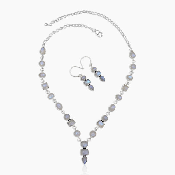 Rainbow Moonstone Silver Necklace Jewelry Sets