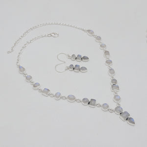 Rainbow Moonstone Silver Necklace Jewelry Sets