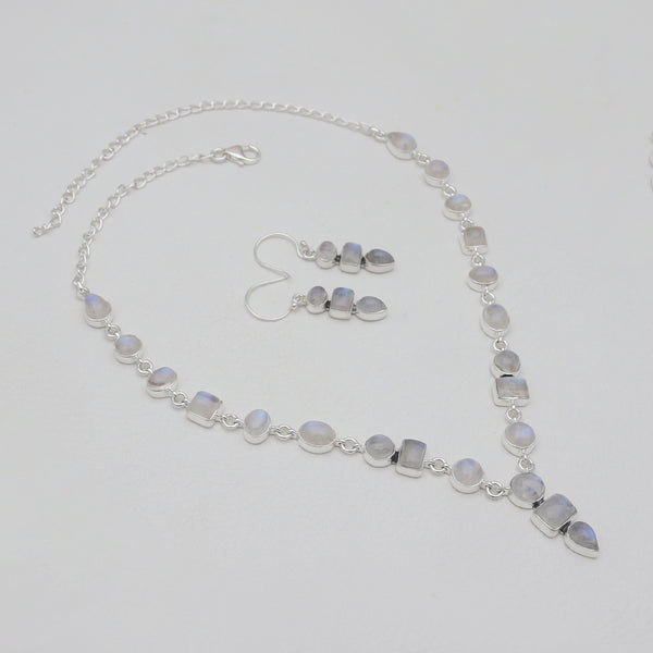 Rainbow Moonstone Silver Necklace Jewelry Sets