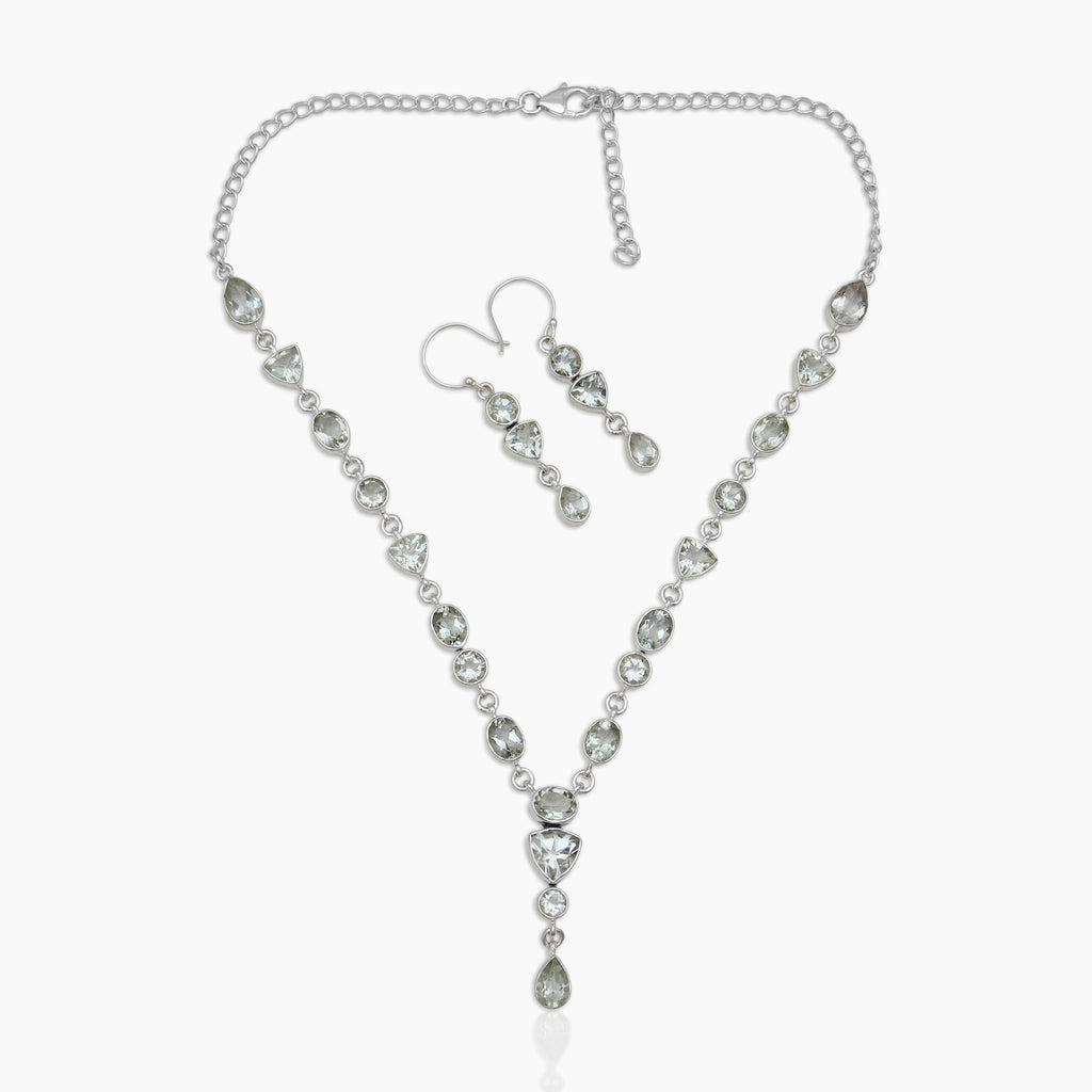 Green Amethyst Silver Necklace Jewelry Sets
