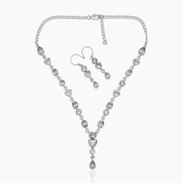 Green Amethyst Silver Necklace Jewelry Sets