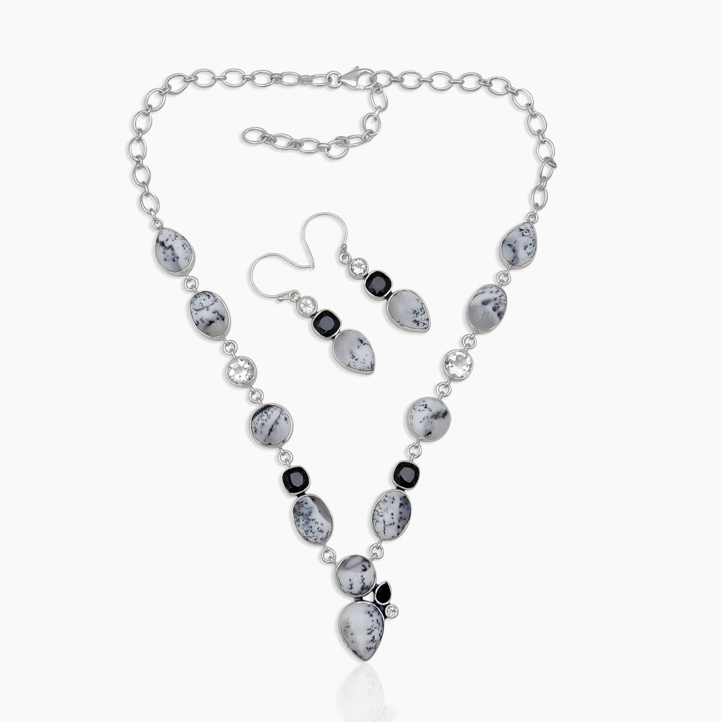 Dendritic Opal Silver Necklace Jewelry Sets