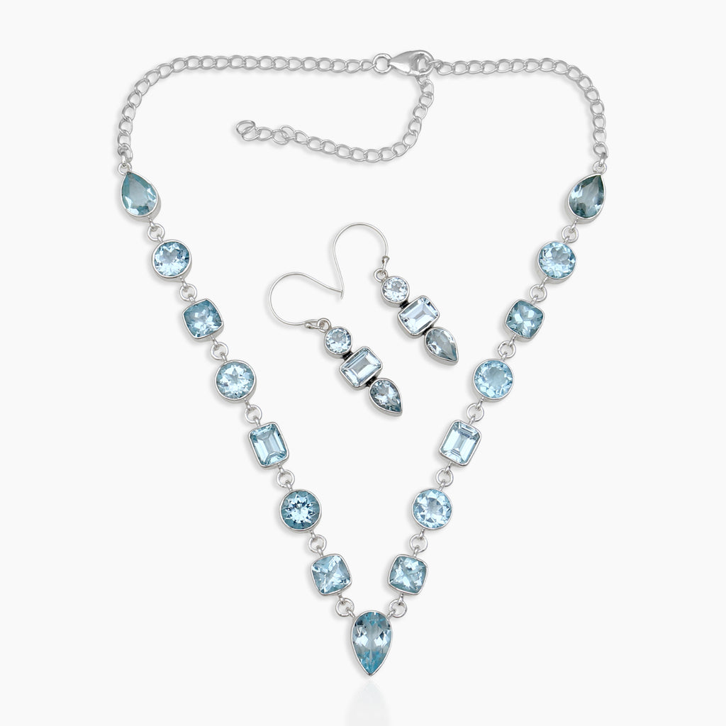 Blue Topaz Silver Necklace Jewelry Sets