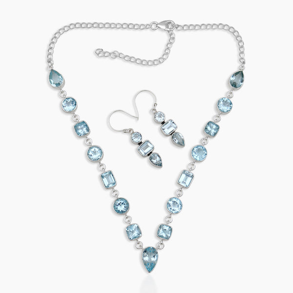 Blue Topaz Silver Necklace Jewelry Sets