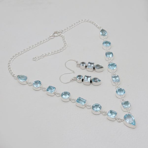 Blue Topaz Silver Necklace Jewelry Sets