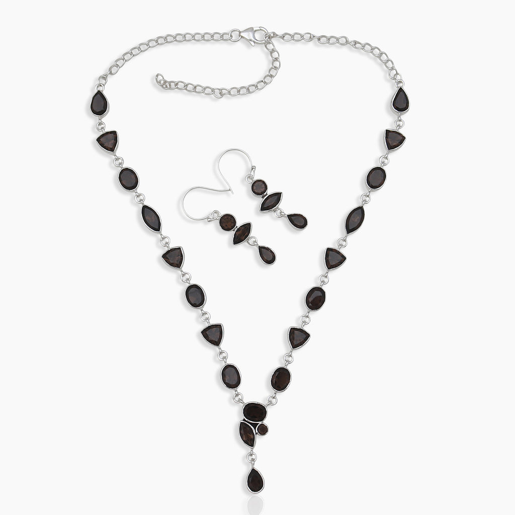 Smoky Quartz Silver Necklace Jewelry Sets