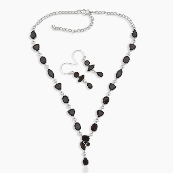 Smoky Quartz Silver Necklace Jewelry Sets