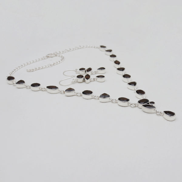 Smoky Quartz Silver Necklace Jewelry Sets