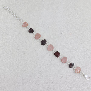 Raw Garnet & Rose Quartz Silver Bracelets