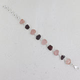 Raw Garnet & Rose Quartz Silver Bracelet