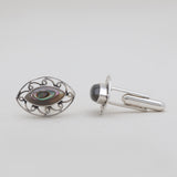 Abalone Shell Marquise Cut Silver Cufflinks