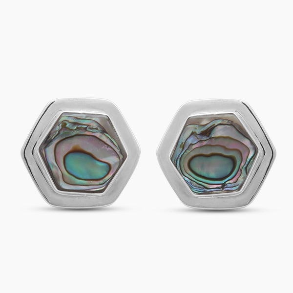 Octagon Abalone Shell Silver Cufflinks