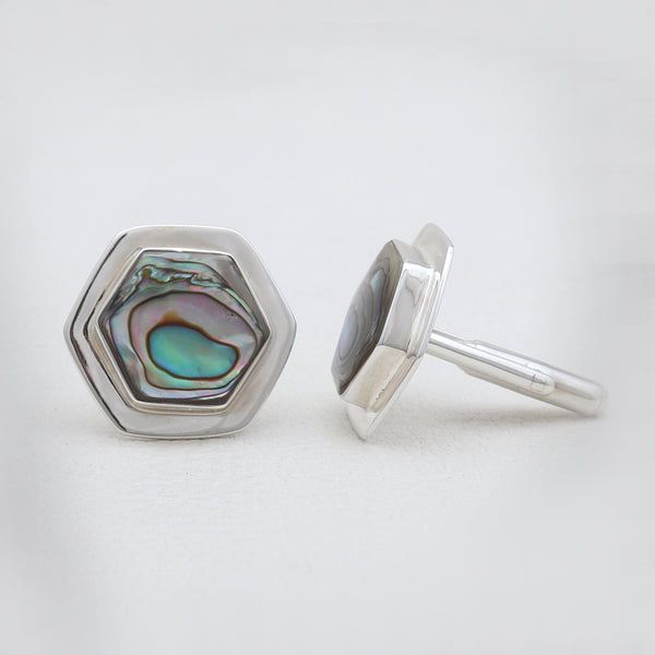 Octagon Abalone Shell Silver Cufflinks