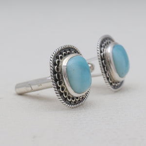 925 Sterling Silver Larimar Gemstone Cufflinks