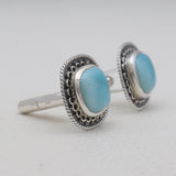 925 Sterling Silver Larimar Gemstone Cufflinks