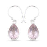 Pink Rose Quartz Gemstone Earrings in 925 Sterling Silver