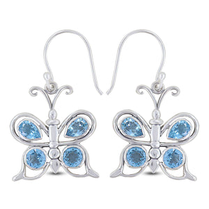 Blue Topaz Butterfly Silver Earrings